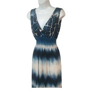 Elegant Blue and White Sleeveless Dress